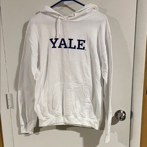 Jerzees White Hoodie with Blue Print